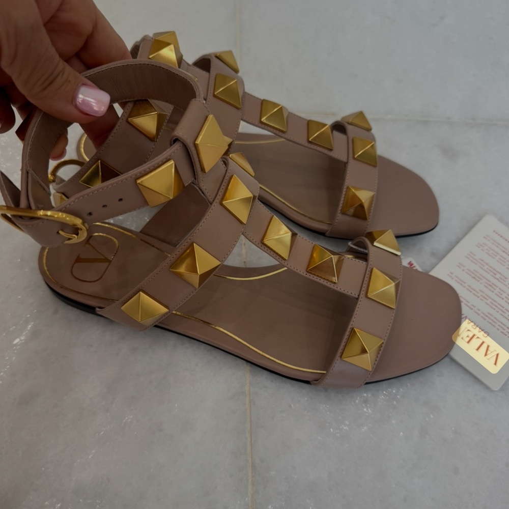 Valentino Garavani Gold and Tan Sandals
